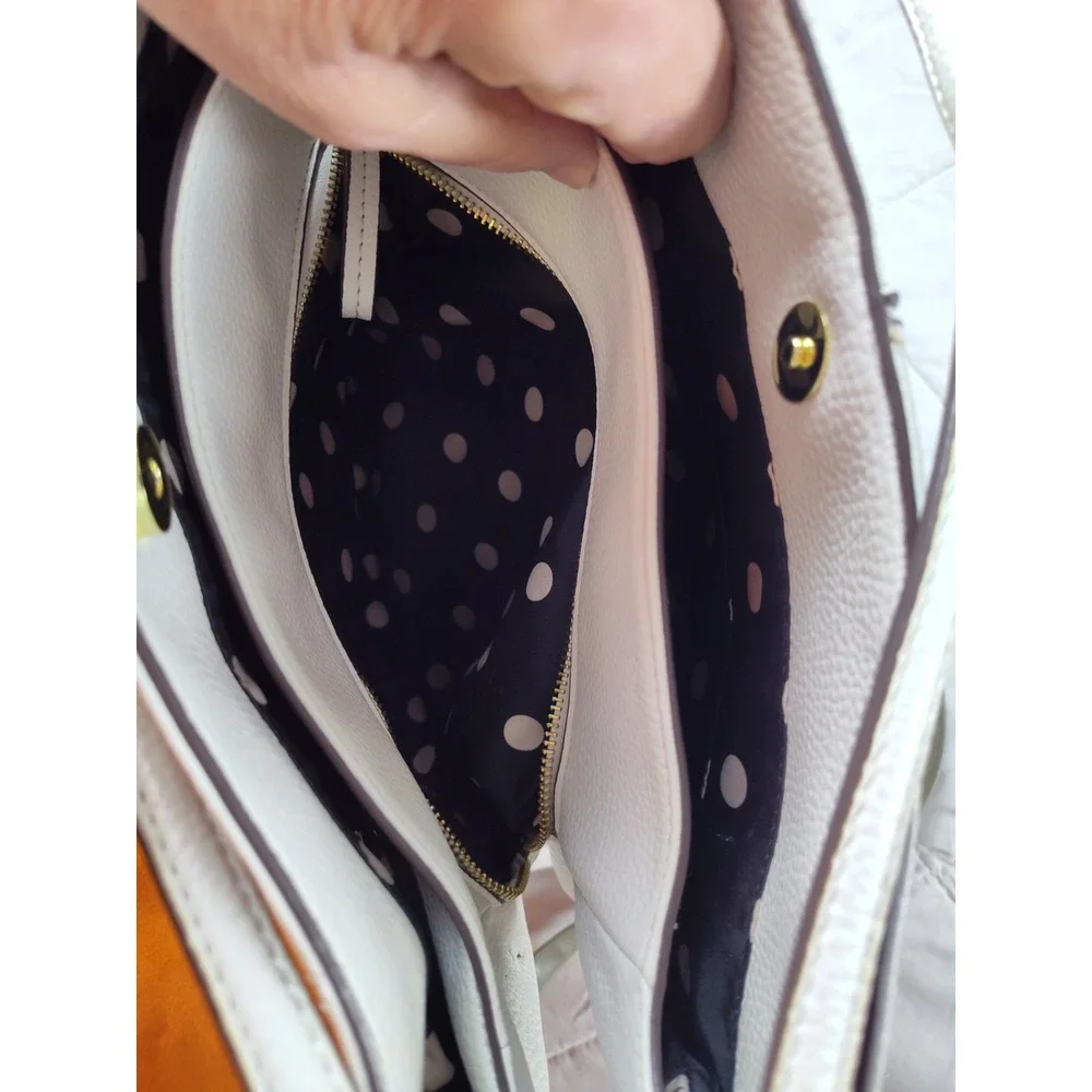 Anne Klein White Pebbled Faux Leather Satchel Shoulder Bag Logo/Gold Hardware